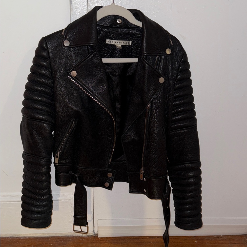 The Arrivals - Med- Black Leather Biker Jacket - Rainer